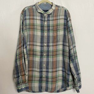 Tommy Bahama XL Linen Plaid Button Down Long Sleeve Shirt Men's